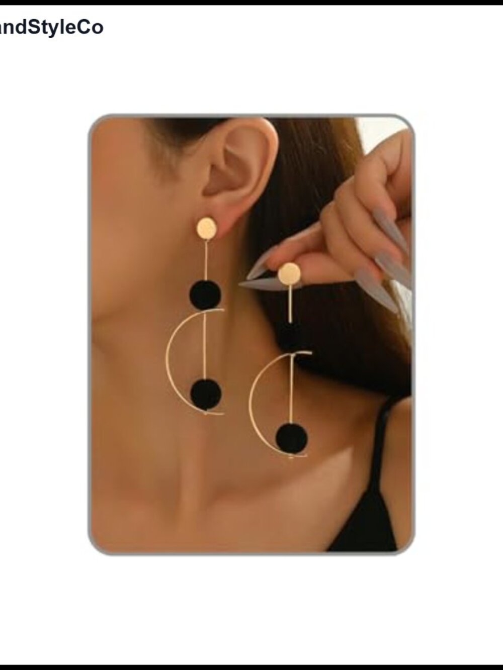 Gold Long Dangle Earrings for Women - Chunky Black Ball Half-Circle Rotatable